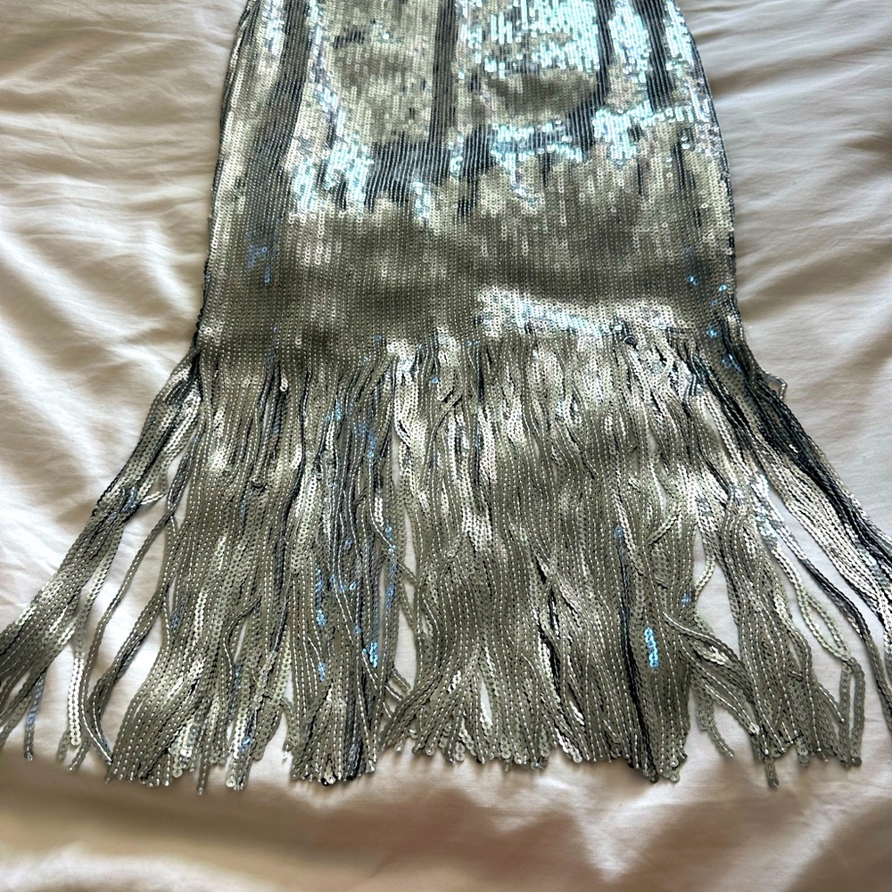 Sequin Midi Fringe Skirt